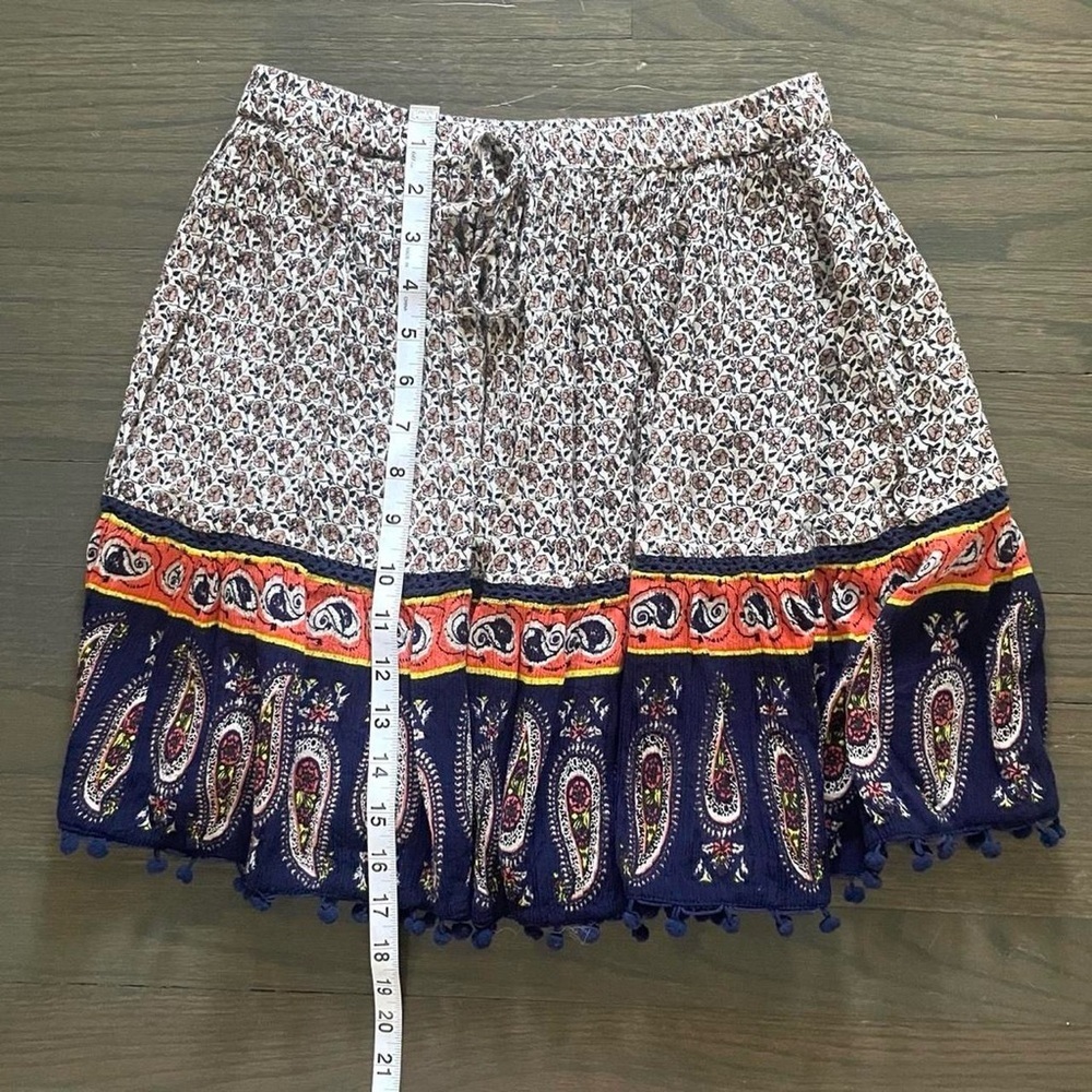 Alya Boho Paisley Skirt Small Elastic Waist Pom Pom Hem Lined - Picture 8 of 8